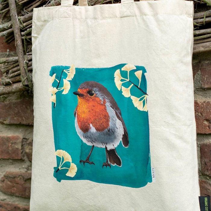 Bekijk De Katoenen Tas Roodborst In De Vogelbeschermingshop